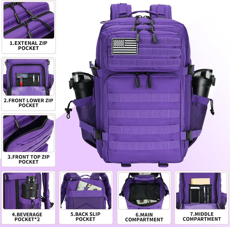 Lovelinks21 45L Tactical Assault Backpack 3 day assault pack with Molle Waterproof backpack Rucksack for Tactical Backpacks (Purple) - Image 5